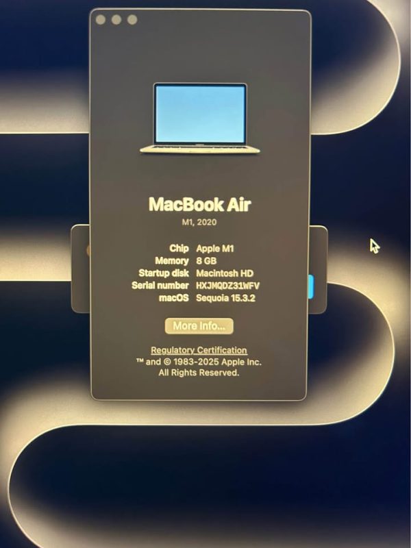 Apple MacBook Air 13.3 inch laptop-space gray- M1 chip - Apple intelligence - 8GB RAM - 256GB storag