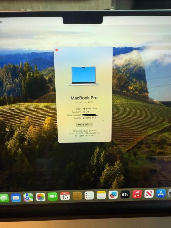 14” Macbook Pro, M3 Pro chip - 18gb ram, 512gb SSD w/ Applecare till 2027