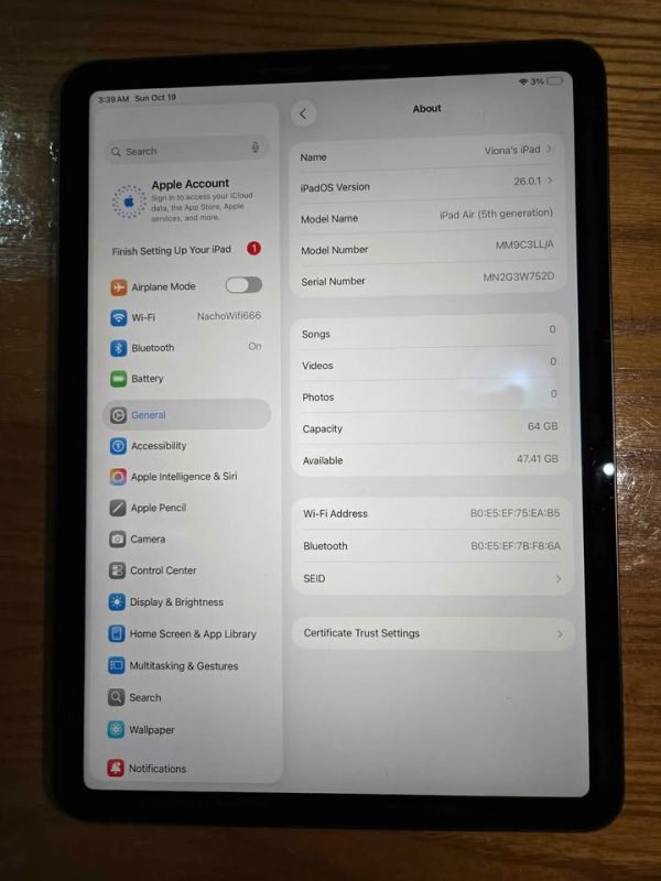 Apple iPad Air 5th Generation 64gb WiFi Space Gray 10.9 Inch