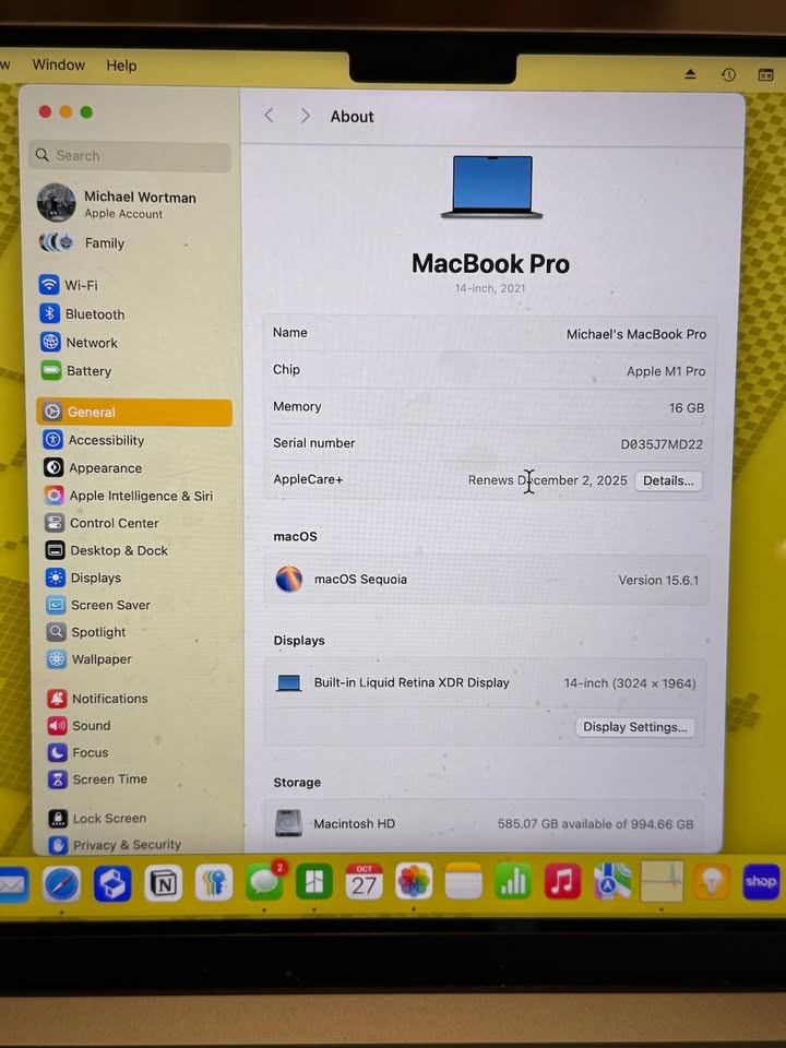 MacBook Pro (M1 Pro) APPLECARE+ to Dec-2026! 1TB SSD! 2 MacBook Pro (M1 Pro) APPLECARE+ to Dec-2026! 1TB SSD!