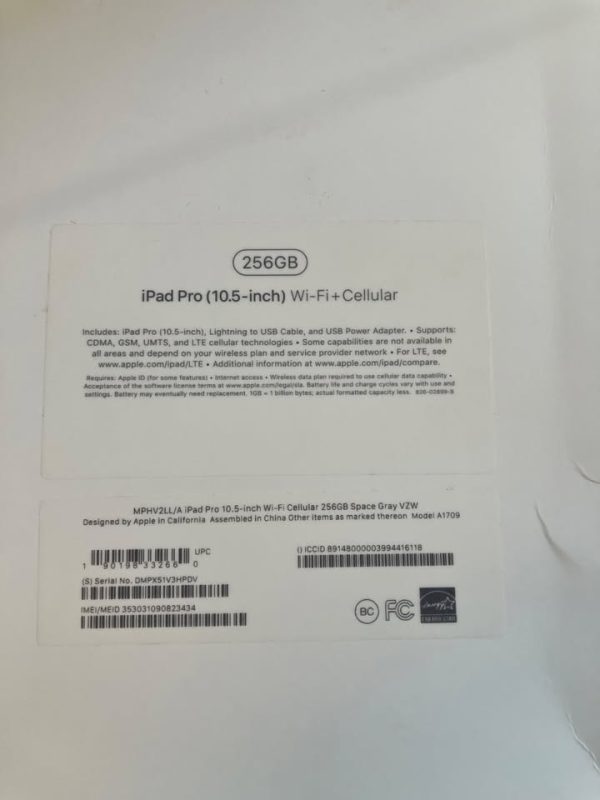 Apple Ipad Pro (10.5-inch) A1701 256 Gb, Wi-fi + 4g, 10.5 In - Space Gray