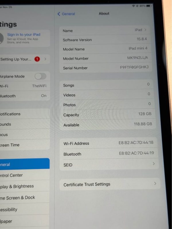 iPad Mini 4th Gen 128gb WiFi