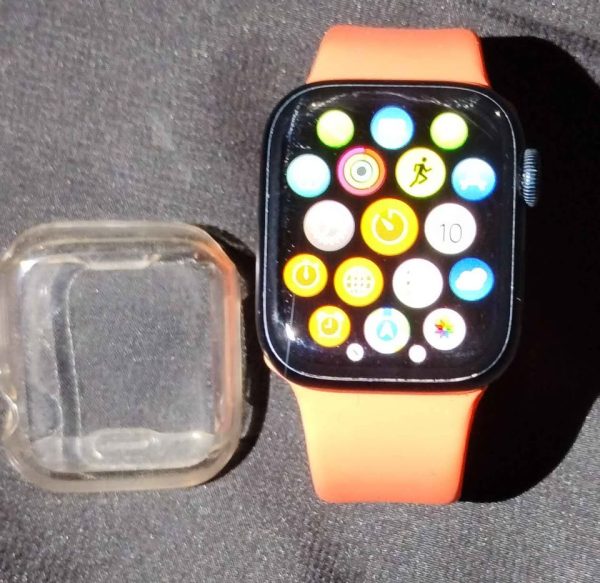 Apple Watch Series 7 (GPS, 45mm) Midnight Aluminum Case with Orange Sport Band