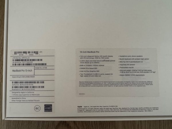 Apple MacBook Pro 13 Inch (A1708) 256GB