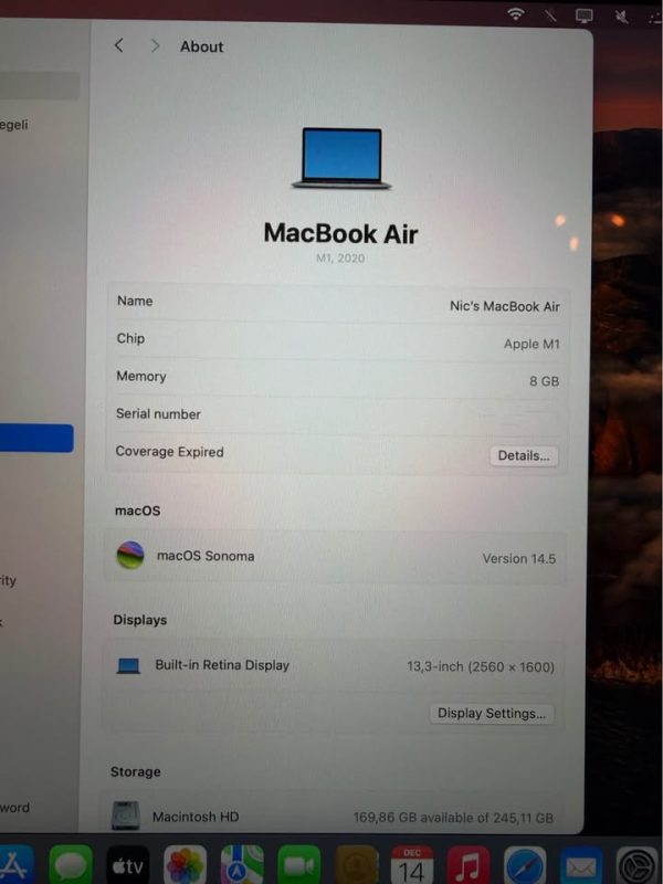 MacBook Air M1 (2020) – Like New Condition