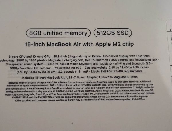 Apple MacBook Air with Apple M2 chip 15” inch laptop