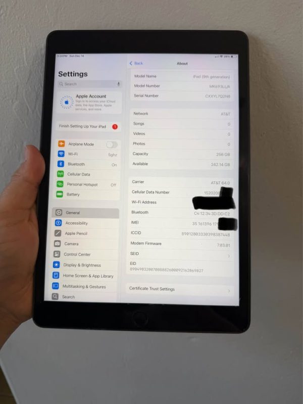 iPad 9th gen 256gb Wi-Fi + Cellular